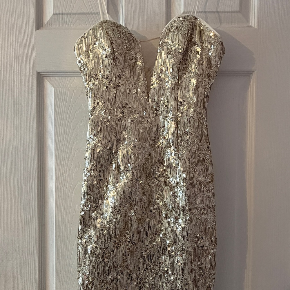 Aidan by Aidan Mattox Strapless Gold Sequin Dress